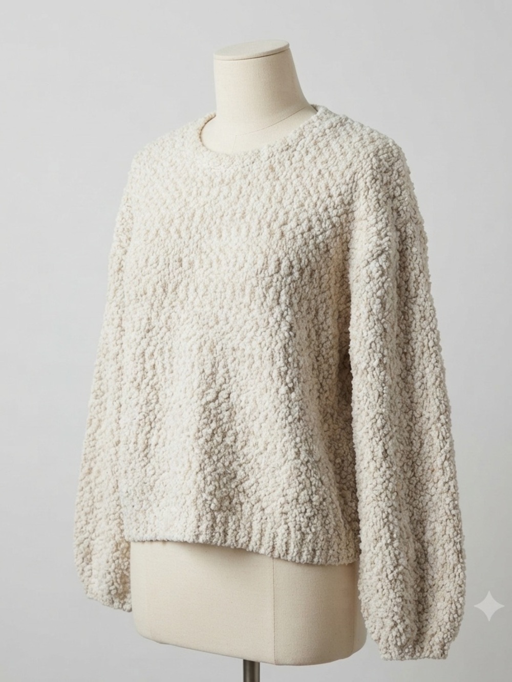 Yes Lola Cream textured Boucle Popcorn Knit Crewneck Sweater